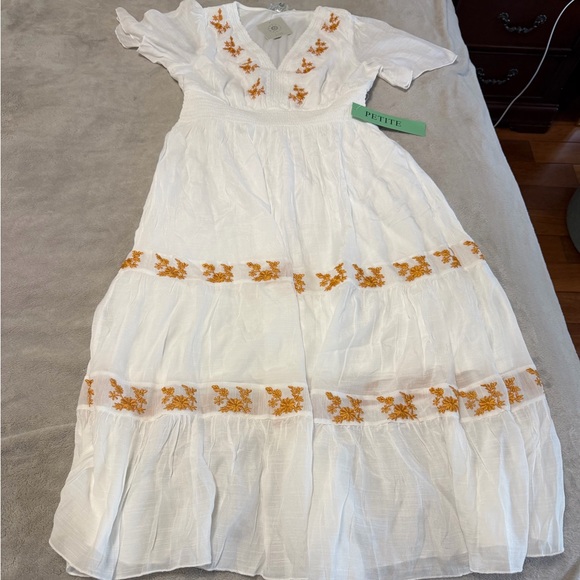 J Gee Elegant White Midi Dress with Orange Floral Accents nwt - Picture 5 of 12